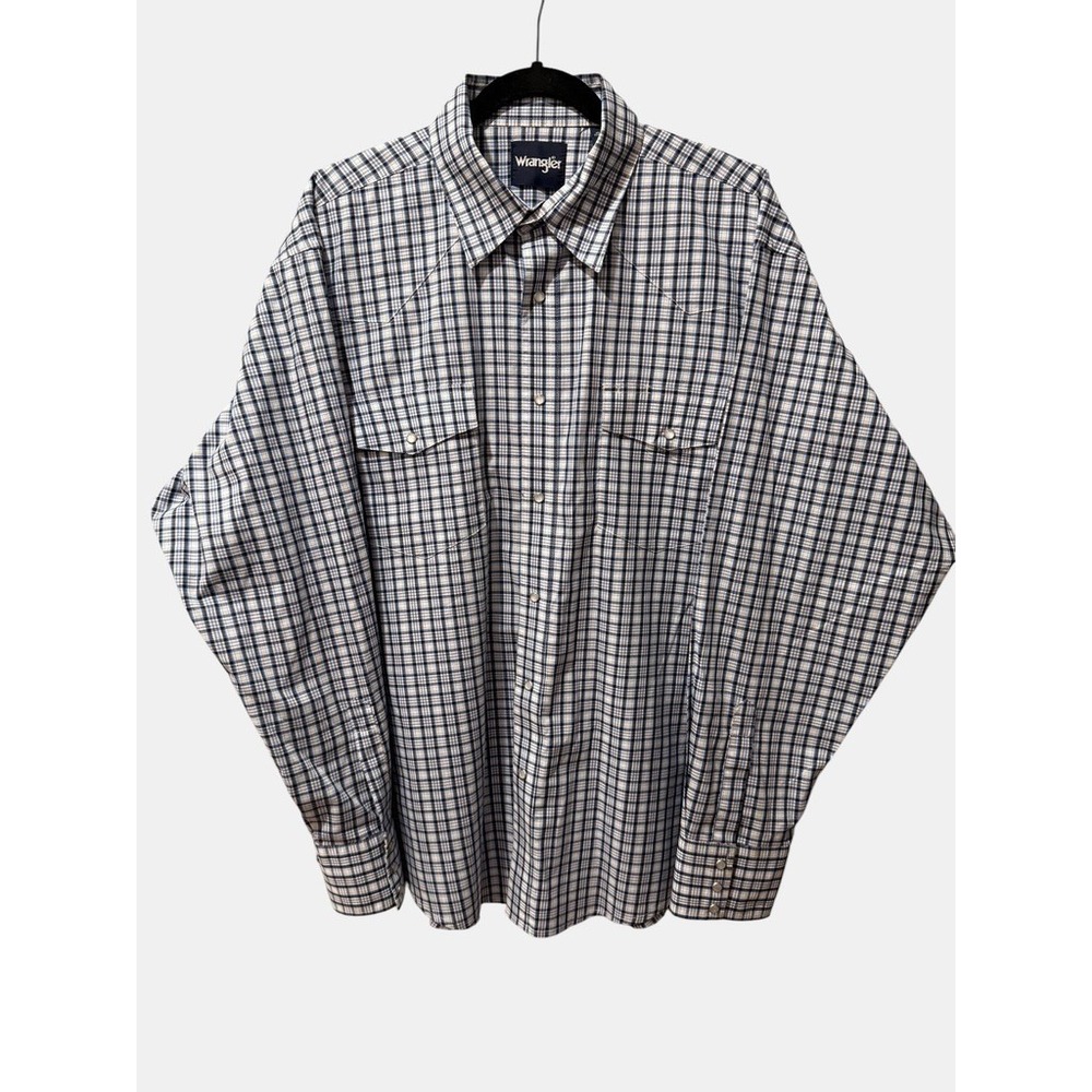 Wrangler Mens Blue Plaid Western Snap Workwear Cowboy Long Sleeve Shirt/XL